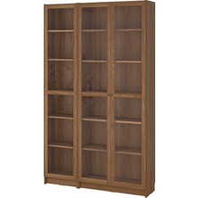 IKEA Modern Kahverengi Cam Kapaklı Kitaplık 120X30X202 cm - Salon Çalışma Odası Kaliteli Dolap - Şık Depolama
