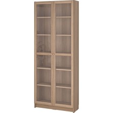 IKEA Modern Kahverengi Cam Kapaklı Kitaplık 80X30X202 cm - Salon Çalışma Odası Kaliteli Dolap - Şık Depolama