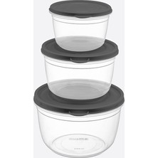 Dünya Plastik 3 Parça Kapaklı Vakum Yuvarlak Set (625-1200-2100 Ml) Vakumlu Saklama Kabı 3 Parça Set