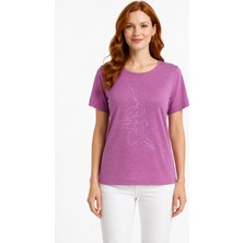 Neden Tekstil Kadın Pembe Baskılı Kısa Kollu Pamuklu T-Shirt