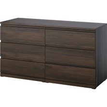 IKEA Modern Kahverengi 6 Çekmeceli Şifonyer 140X50X75 cm - Yatak Odası Kaliteli Dolap - Şık Depolama Çözümü