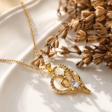 Eos Kolektif Gold Zirkon Taşlı Iç Içe Kalp Paslanmaz Çelik Kolye