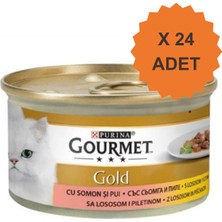 Gourmet Gold Sos Içerisinde Parça Etli Somonlu ve Tavuklu Yetişkin Kedi Konservesi 85GR x 24 Adet