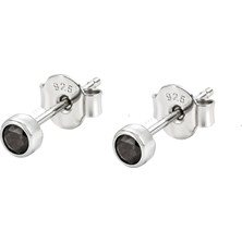 Servi 925 Ayar Gümüş 3 mm Siyah Zirkon Taşlı Nokta  Küpe