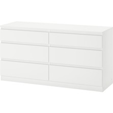 IKEA Modern Beyaz 6 Çekmeceli Şifonyer 140X72 cm - Yatak Odası Kaliteli Dolap - Şık Depolama Çözümü