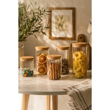 Perotti Cork 5'li Borosilikat Cam Kavanoz Seti Mantar Kapaklı 600-800-1000 ml