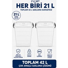 Nuaen 2’li 21 Litre Şeffaf Kilitli Kapaklı Erzak Gıda ve Mama Saklama Kutusu