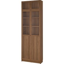 IKEA Modern Kahverengi Cam Kapaklı Kitaplık 80X30X237 cm - Salon Çalışma Odası Kaliteli Dolap - Şık Depolama