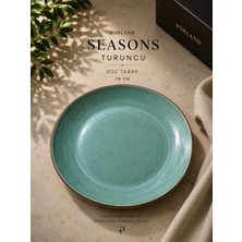 Porland Seasons Turkuaz/turuncu Düz Tabak 28 cm Porselen Servis Tabağı Yemek Tabağı