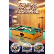 Farbu Oyuncak Ahşap Masaüstü Bilardo Oyun Seti 51CM - Taşınabilir 16 Top 2 Istaka Mini Bilardo Masası Seti