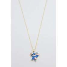 Altın Renk Stitch Kalpli Kolye Çelik Şık Tasarım Kaliteli
