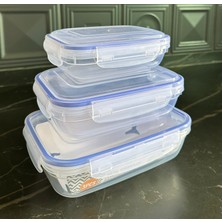 3 Parça Contalı Kapaklı Dikdörtgen Set (565-975-1675 Ml) Vakumlu Contalı Kapaklı Saklama Kabı 3 Parça Set