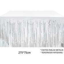 TeknoKapsül Gümüş Metalize Masa Eteği 275X75 cm – Kendinden Yapışkanlı