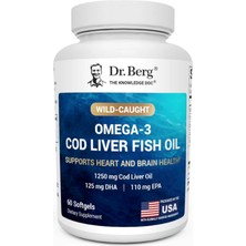 Dr. Berg  Omega-3 Cod Liver Fish Oil (Ösg Özel Sporcu Gıdaları) 1250 Mg Cod Liver Oil – 125 Mg Of Dha 60 Softjel.abd Menşei.57.