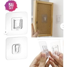 Cocoloco Home Çift Taraflı Yapışkanlı Geçmeli Eşya Sabitleme Kancası Klips Şeffaf Duvar Asma Kancası 5 Set