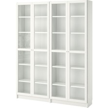 IKEA Modern Beyaz Cam Kapaklı Kitaplık 160X30X202 cm - Salon Çalışma Odası Kaliteli Dolap - Şık Depolama
