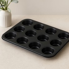 Royaleks 12 Gözlü Metal Muffin Kek Kalıbı - Siyah (Düz) Mariposa Secret