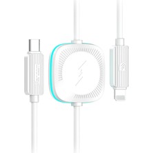 TeknoKapsül Earldom WC41 1.2m 20W Type-C To Lightning ve 2.5W Kablosuz Saat Şarj Çıkışlı 2in1 Pd Hızlı Şarj Kablosu - Beyaz