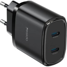 TeknoKapsül Yesido YC54 2 Adet 20W Type-C Çıkışlı ve 1m 27W Type-C To Lightning Kablolu Pd Şarj Cihazı - Siyah