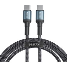TeknoKapsül Yesido CA78 1.2m 60W Hasırlı Type-C To Type-C Pd Hızlı Şarj Kablosu - Siyah