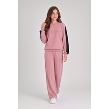 Cansın Mini Pembe Kız Çocuk Payet Yazılı Bisiklet Yaka Eşofman Takımı 24830