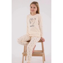 Queen Kids AR3434 Kız Çocuk Pijama Takımı Krem