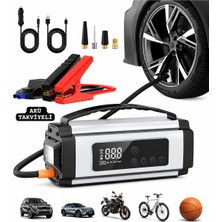 10.000 Mah Starter Akü Takviye Cihazı 12 V 1,8 Ah Güçlü Hava Kompresörü Acil Durum ve Yol Yardım Destek Cihazı
