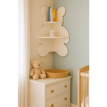 Bugy Bagy Ahşap Ayıcık Köşe Duvar Rafı 65 cm - Bebek Çocuk Odası Dekoratif Raf - Beyaz