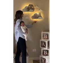 Bugy Bagy Ahşap 2’li Bulut Duvar Rafı Pilli LED Gece Lambası Dekoratif Bebek Çocuk Odası Rafı – 3 Ahşap Bulut Süs Hediyeli - Beyaz