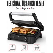 Tefal Yapışmaz Çıkarılabilir Plakalı 3’ü 1 Arada Tost Makinesi, 2000 W Güç, 6 Dilim Kapasitesi, 180° Barbekü ve Damlatma Tepsisi