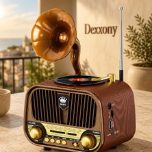 Dexxony Retro Nostaljik Radyo - Gramofon Tasarımlı Bluetooth 5 W Hoparlör, Hediyelik Dekor FM/AM/SW, USB, AUX ve TF Kart