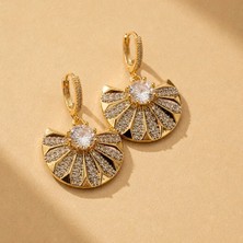 Eos Kolektif Zirkon Taşlı Yelpaze Formlu Gold Küpe