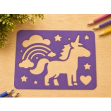 Alvera Unicorn ve Gökkuşağı Çizim Şablonu – 3D Baskı Desen Kalıbı - Mor