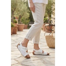 StilFest Look Life S012.036 Beyaz Topuk Dikeni Destekli Jel Tabanlı Hallux Valgus Uyumlu Rahat Günlük Kadın Sandalet