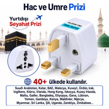 Hac Umre 40+Ülke Universal Yurtdışı Seyahat Prizi Adaptör Fiş 3 Pinli Topraklı G Tipi