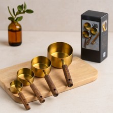 Hace Bazaar 4'lü Ölçü Kaşık Seti (250/125/80/60 Ml) - Gold Metal Ahşap Saplı -Hcb