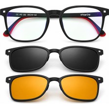 Polarone PO352-C1 Polarize Güneş Antifar 2 Klipsli+ Yeşil Anti Refleli Mavi Işık Korumalı Ultra Premium Erkek Gözlük 50 Ekartman