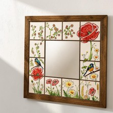 Atölye ARTistik El Boyaması Çini Çerçeveli Dekoratif Duvar Aynası 50 x 50 cm