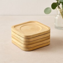 İlk El Grup Bambu Ahşap Kare Çay Tabağı 9.7x9.7 cm - 6'lı Set