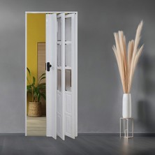 Stratecht Katlanır Pvc Camlı Akordiyon Kapı Beyaz Suya ve Neme Dayanıklı 86X203X1 cm