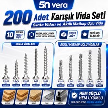 5N Vera 200 Adet Karışık Vida Seti – Sunta Vidası ve Akıllı Matkap Uçlu Vida | Ahşap, Mdf, Sunta, Sac ve Metal Uyumlu