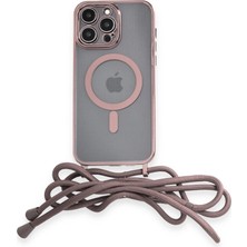 TKÇ Apple Iphone 12 Pro Max Kılıf Divo Lazer Askılı Magsafe Kapak - Pembe