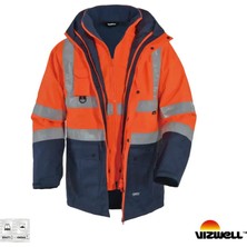 Vizwell VWJK44 5+1 Parka Reflektörlü 300D Oxford Iş Montu | EN20471, EN343, EN342, Çok Fonksiyonlu Kışlık Iş Parkası