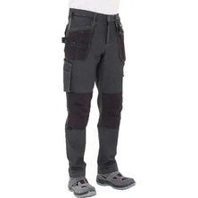 Ayışığı Çok Cepli Kot Iş Pantolonu – Esnek 300GR Denim, Diz Takviyeli, Dizlikli, Koyu Gri/siyah