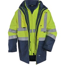 Vizwell VWJK44 5+1 Parka Reflektörlü 300D Oxford Iş Montu | EN20471, EN343, EN342, Çok Fonksiyonlu Kışlık Iş Parkası