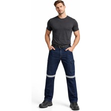 Ayışığı Reflektörlü Kot Iş Pantolonu | %100 Pamuk Denim, Dayanıklı, 5 Cepli, Ergonomik Kesim Iş Pantolonu