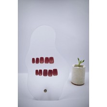 Hanori Collection Cat Eye Kedi Gözü Gül Kurusu Jel Yapışkanlı Takma Tırnak - Orta Oval Küt