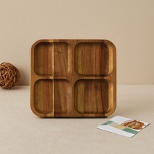 Royaleks Akasya Ahşap 4 Bölmeli Kare Servis Tepsisi 20X20X1.4 cm