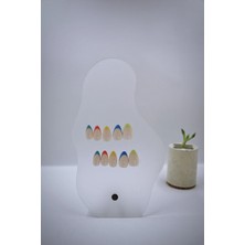 Hanori Collection Renkli French Fransız Manikür Jel Yapışkanlı Takma Tırnak - Orta Badem
