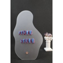 Hanori Collection Gökkuşağı Rengi Mavi Mor Derin Işıltılı Jel Tabanlı Takma Tırnak - Oval Küt Jel Protez